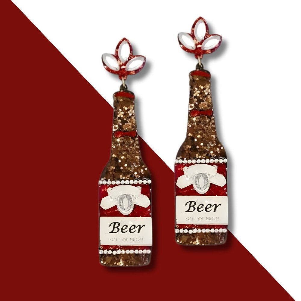 Budweiser Bud Beer Glitter Sparkle Bling Lightweight Dangle Party Earrings NEW